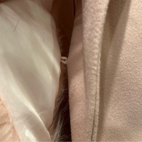 Fur Trim Soft Pink Faux Wool Belted Long Coat - Picture 4 of 6